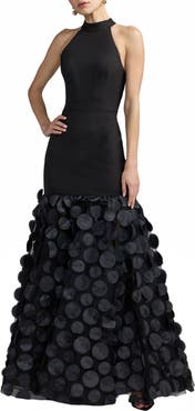 Mac Duggal Women's Halter Neck Rosette Ball Gown