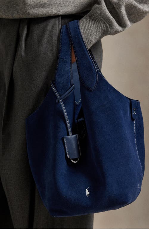 Polo Ralph Lauren Medium Polo Play Suede Tote In Blue