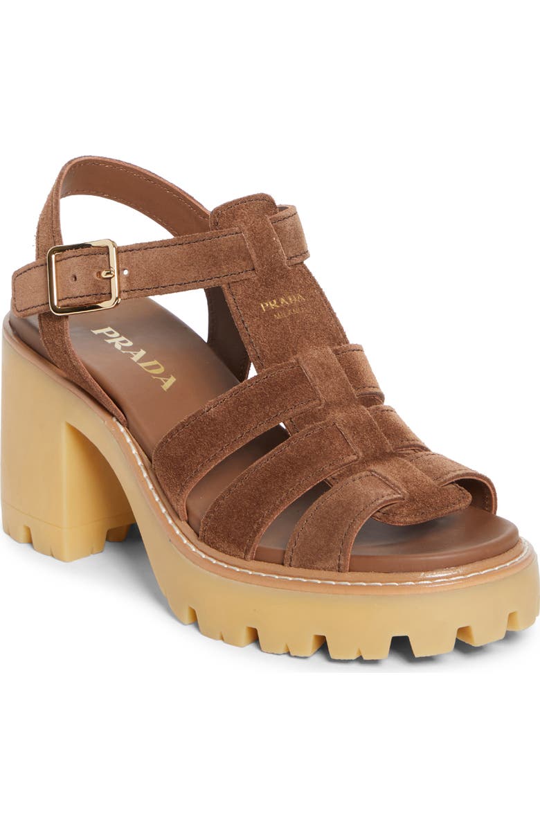 Prada Stride Platform Sandal, Main, color, Cacao