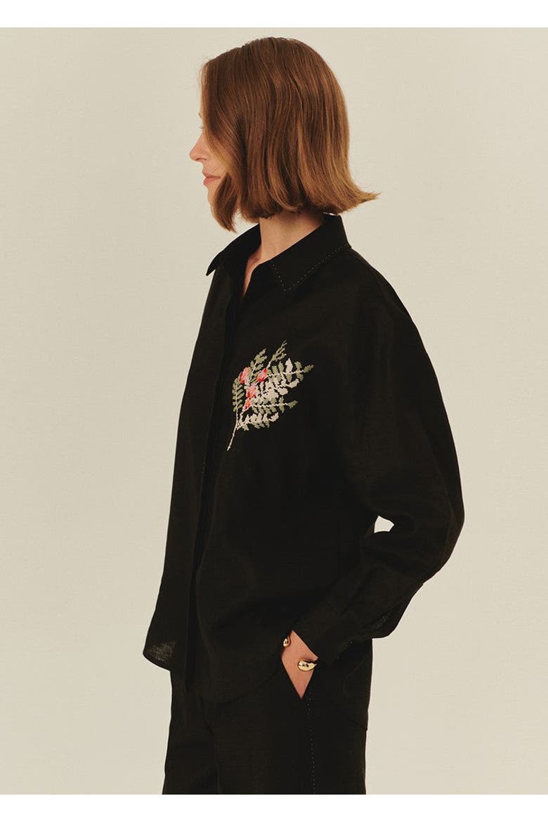 Avianna Linen Shirt, Alternate, color, BLACK