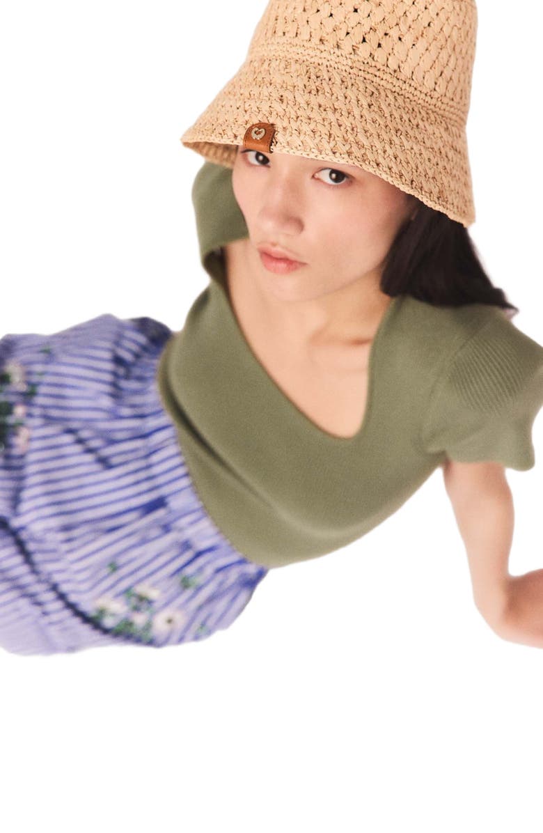 maje Crochet raffia bucket hat, Alternate, color, Beige