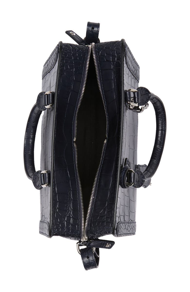 McQueen Croc Embossed Leather Small Zip Shoulder Bag, Alternate, color,