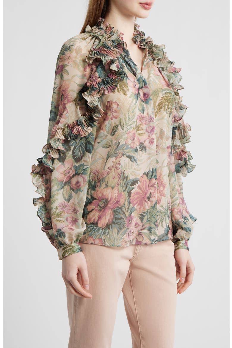 Esme Floral Ruffle Button-Up Chiffon Shirt, Alternate, color, ROSE MULTI