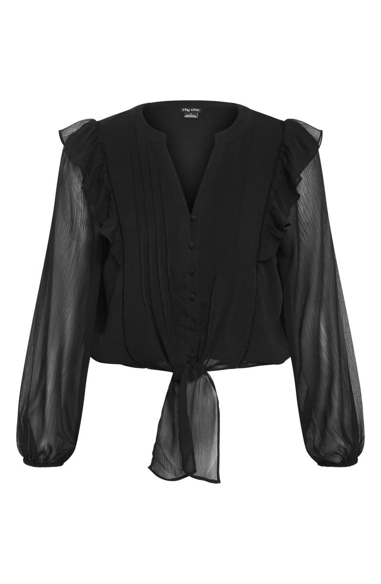 City Chic Melina Sheer Balloon Sleeve Crop Top, Alternate, color, 