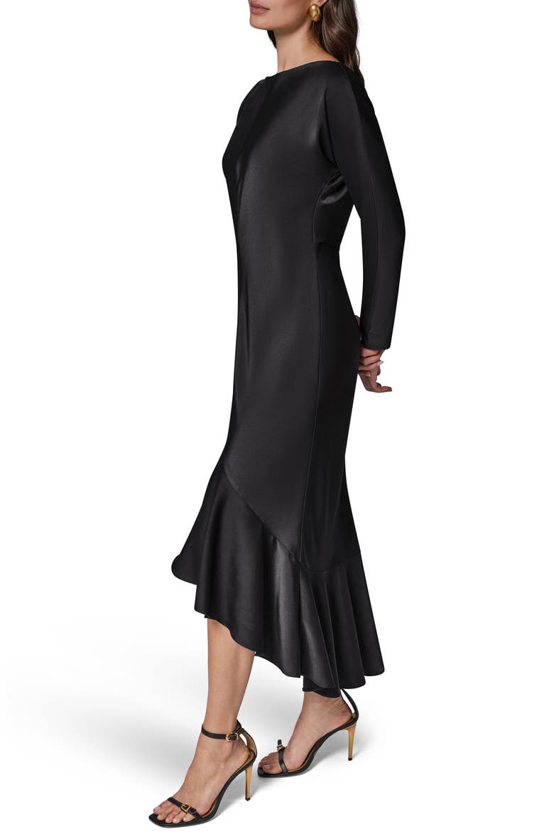 Long Sleeve Satin Mermaid Cocktail Dress, Alternate, color, BLACK