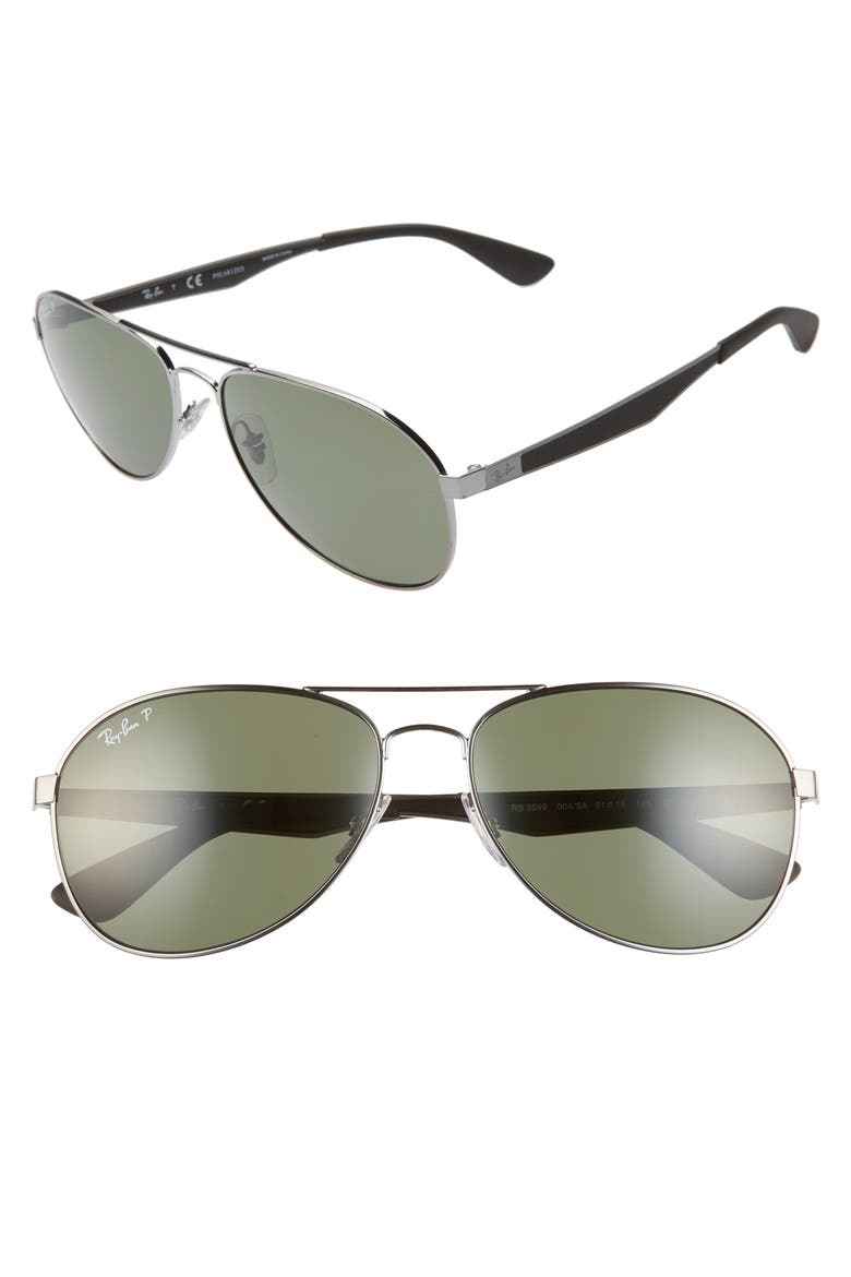 61mm Polarized Aviator Sunglasses, Main, color, GUNMETAL