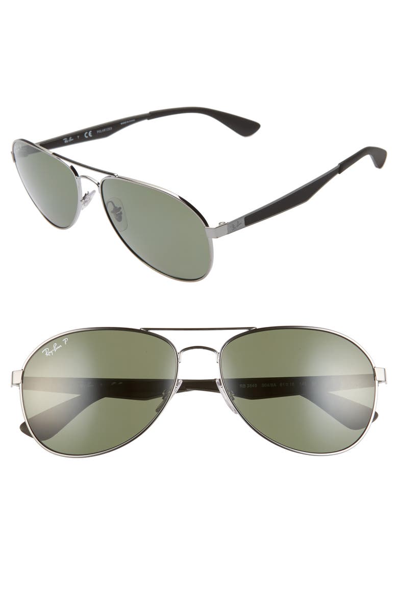 Ray-Ban 61mm Polarized Aviator Sunglasses, Main, color, 
