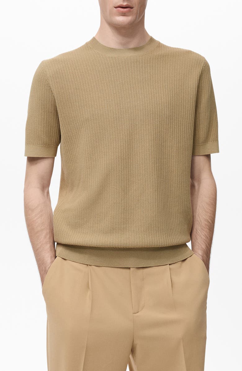 MANGO Textured Cotton Knit T-Shirt, Main, color, Beige