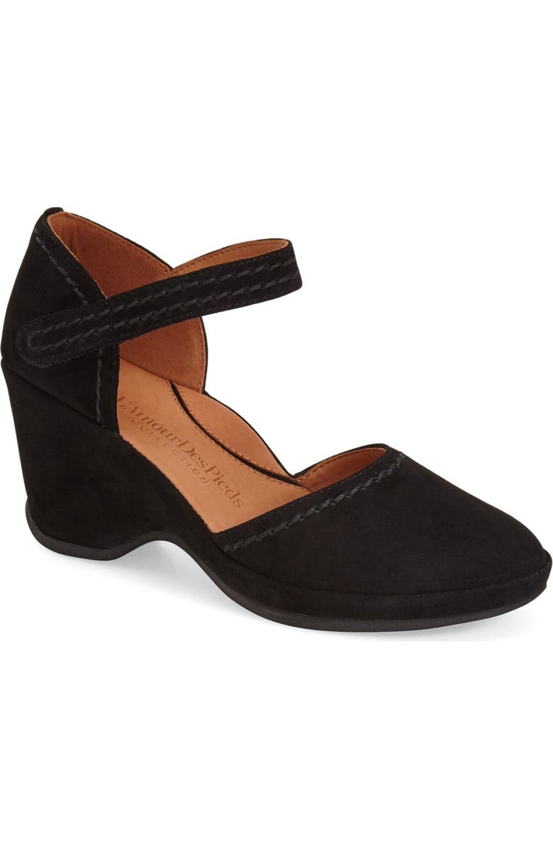 L'Amour des Pieds Orva Wedge Sandal, Main, color, Black Kidsuede