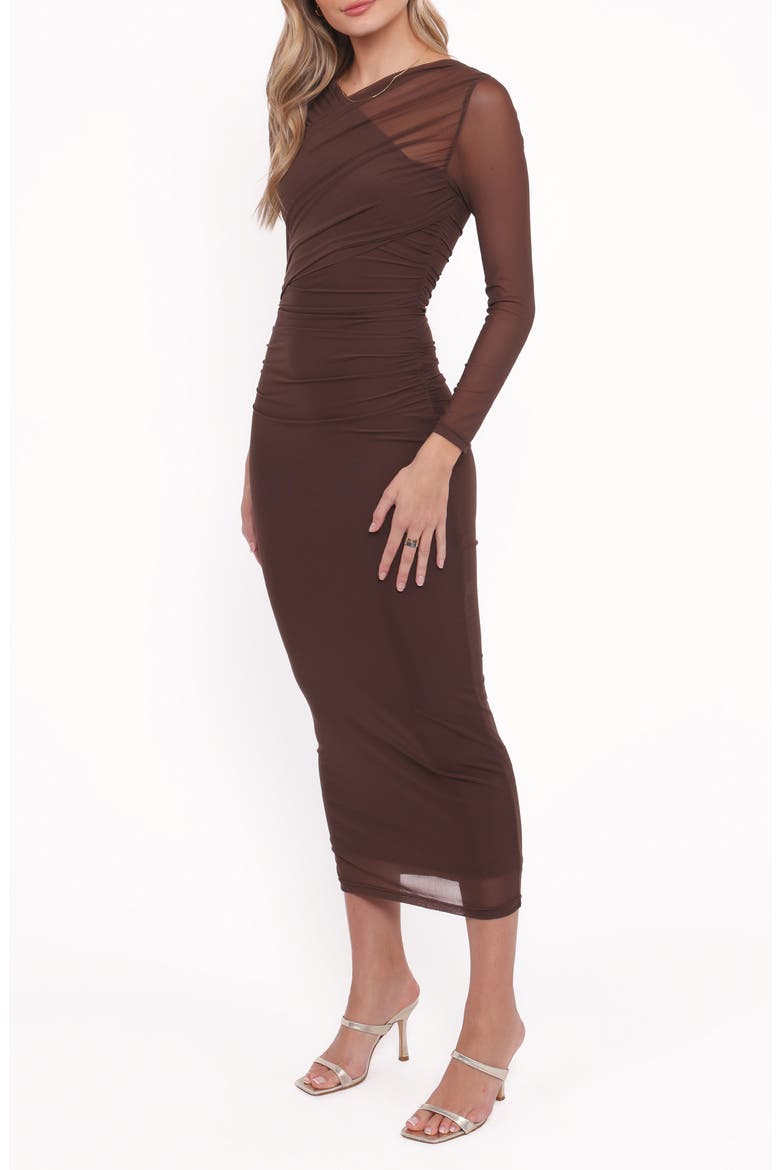 Honor Long Sleeve Mesh Dress, Alternate, color, CHOCOLATE