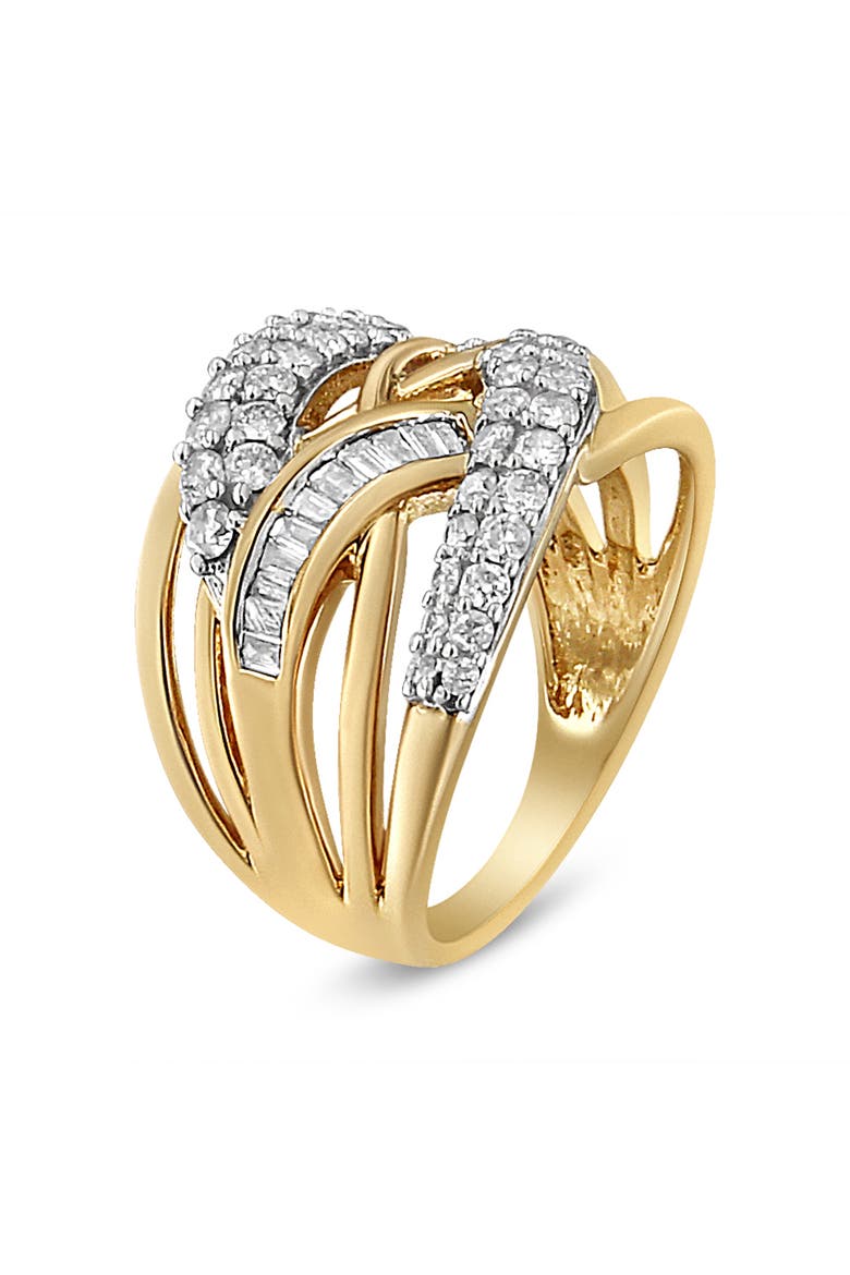 10K Gold 1.0 Cttw Diamond Multirow Interwoven Cocktail Ring, Alternate, color, Yellow Gold