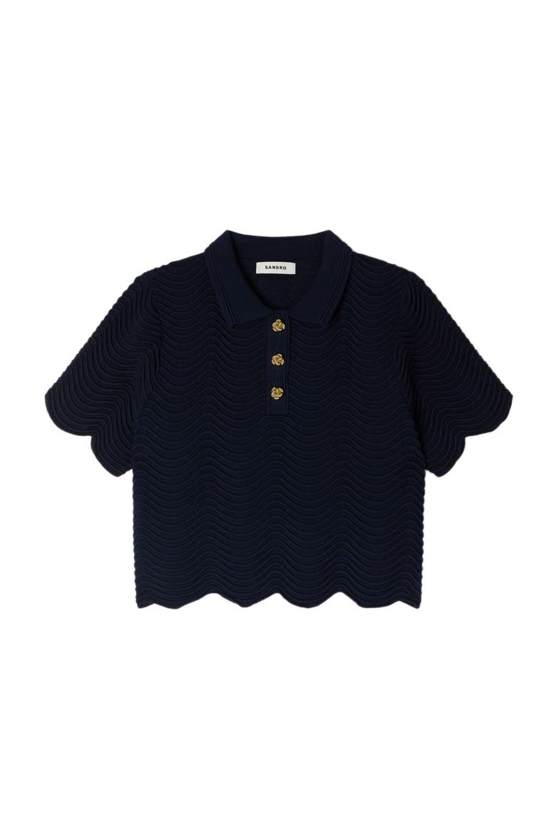 Decorative knit polo-neck sweater, Alternate, color, Navy blue