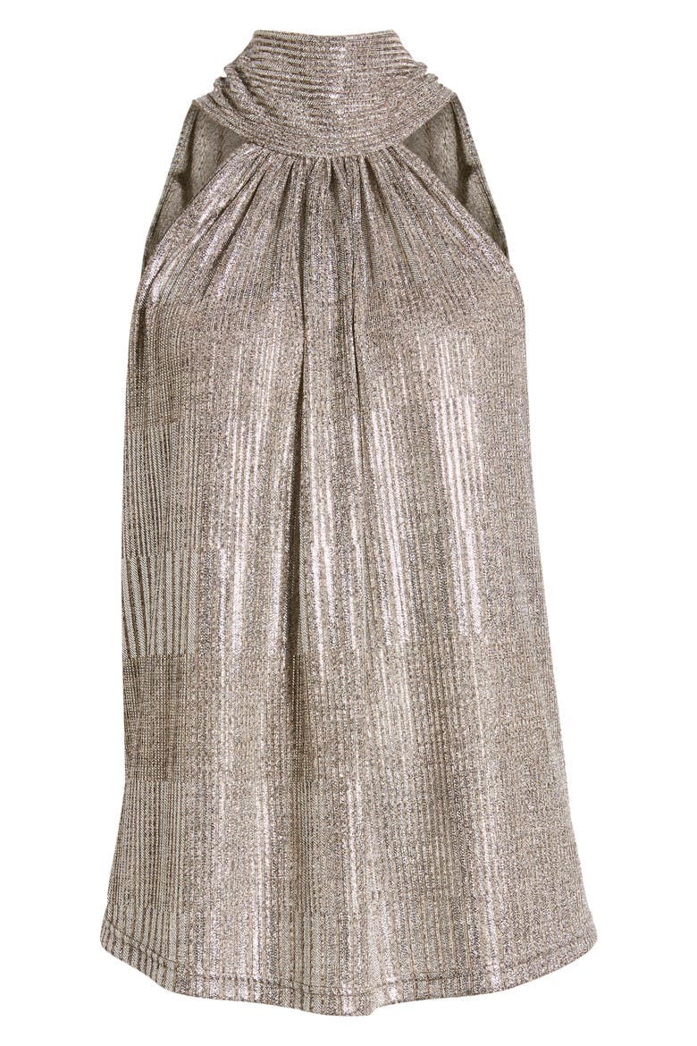 Hi-Shine Metallic Tie Neck Tank Top, Alternate, color, METALLIC