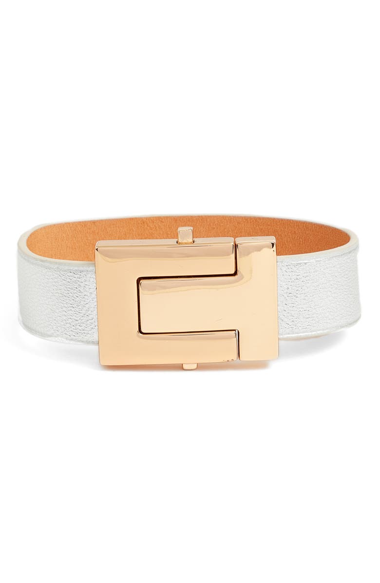 Tory Burch T-Leather Strap Bracelet, Main, color, 