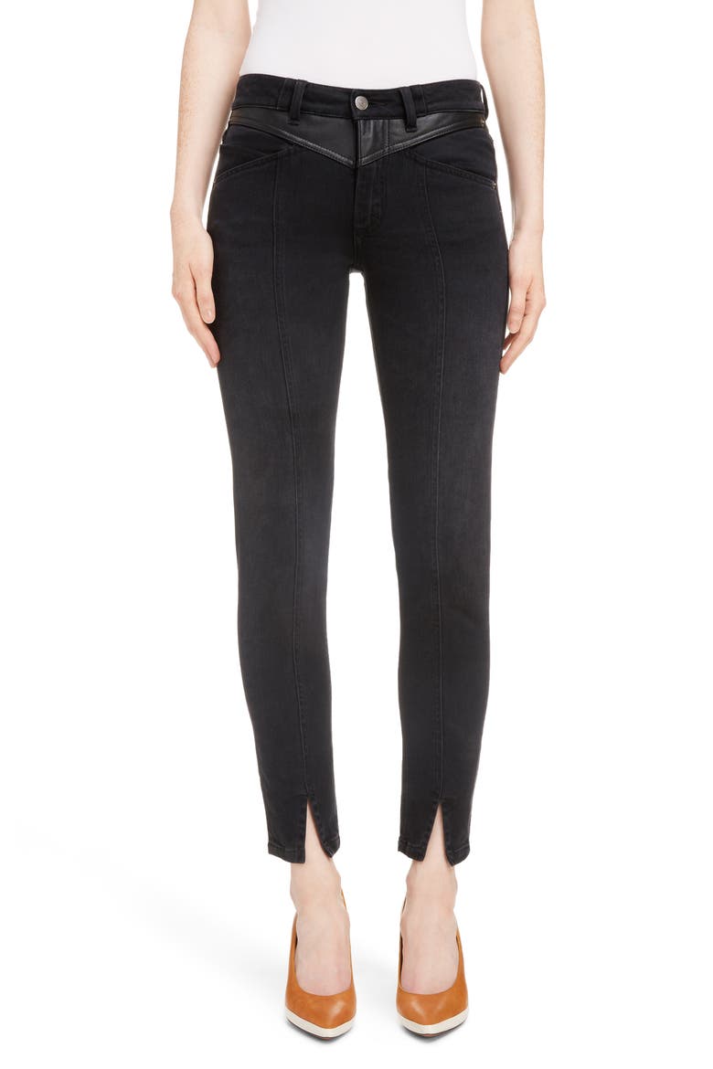 Leather Detail Ankle Skinny Jeans, Main, color, 001-BLACK