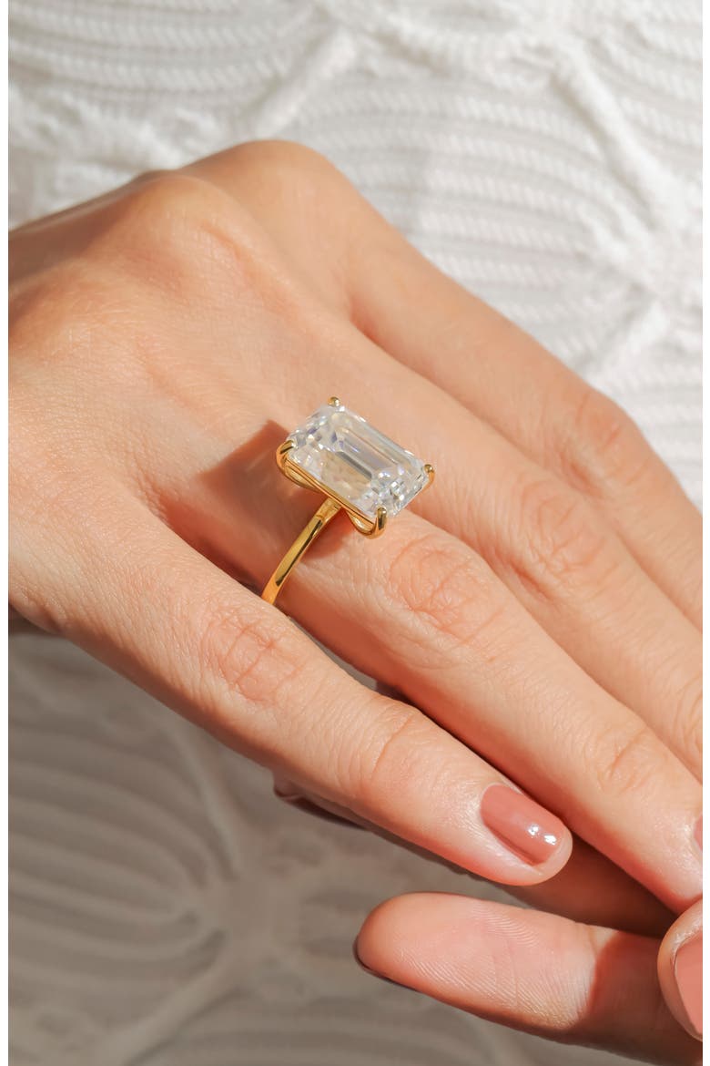 Emerald Cut Lab Created Moissanite Statement Ring, Alternate, color, WHITE