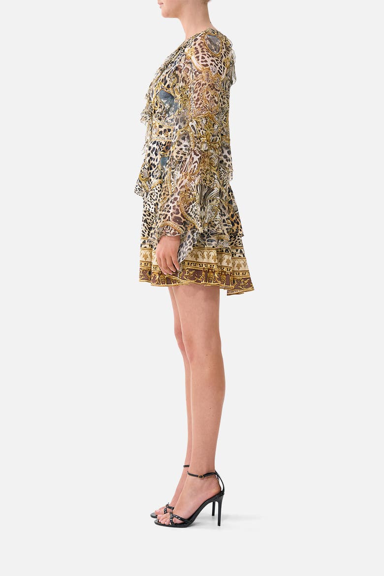 Short Waistband Dress With Ruffle Sleeve, Alternate, color, Leopard Libertine