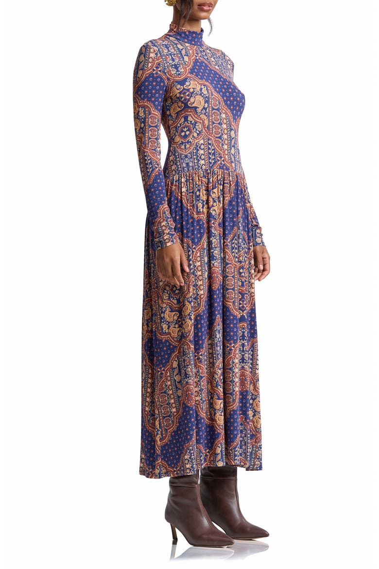 Long Sleeve Jersey Maxi Dress, Alternate, color, NAVY MEDALLION SCARF