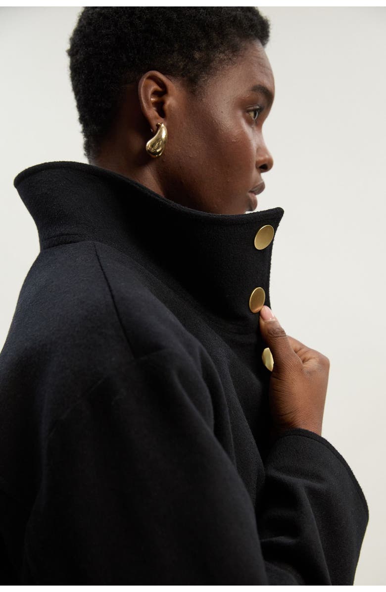 Karen Millen Brushed Wool Funnel Neck Tailored Coat, Alternate, color, Black