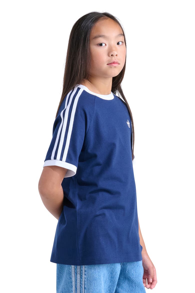 Kids' 3-Stripes Ringer T-Shirt, Alternate, color, DARK BLUE