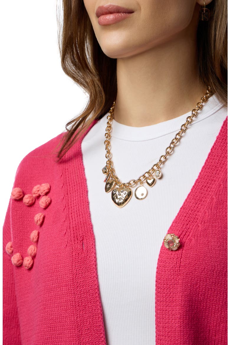 Stiched Heart Crop Cardigan, Alternate, color, HOT PINK