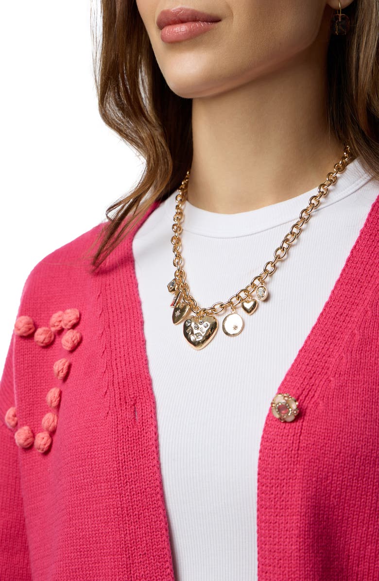 SAACHI Stiched Heart Crop Cardigan, Alternate, color, Hot Pink