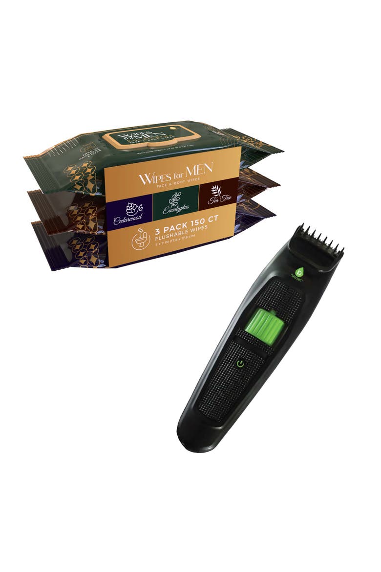 Men's Wipes & Beard/Body Trimmer Grooming Set, Main, color, Black