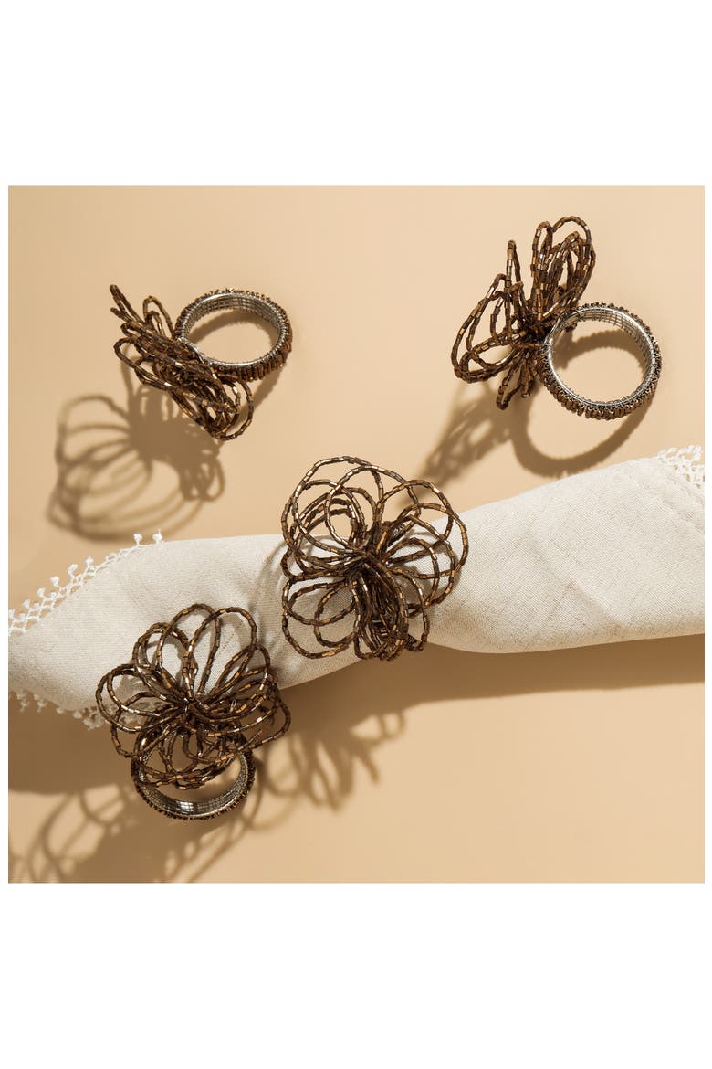Bronze Elegance Beaded Set of 4 Napkin Rings, Alternate, color, COPPER