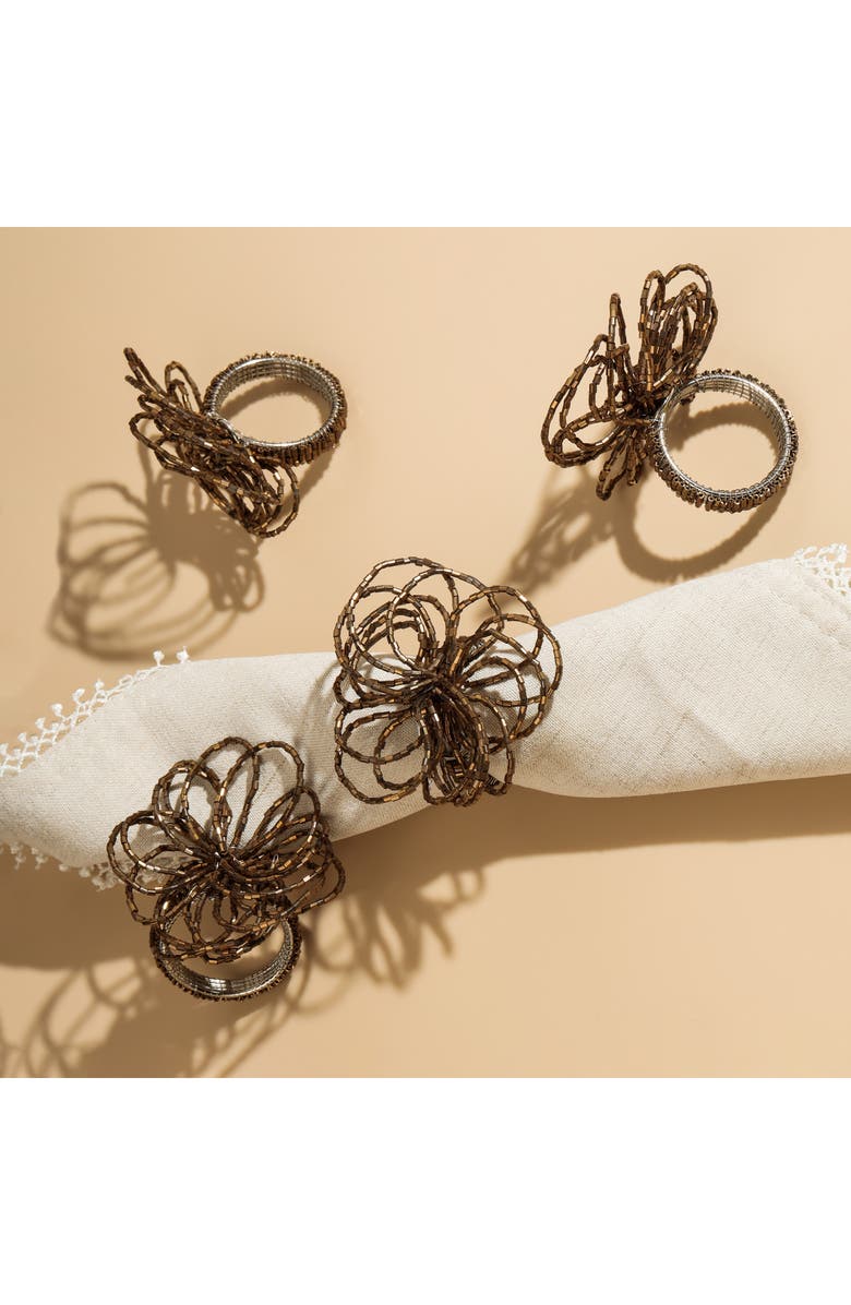 Tiramisu Bronze Elegance Beaded Set of 4 Napkin Rings, Alternate, color, Copper