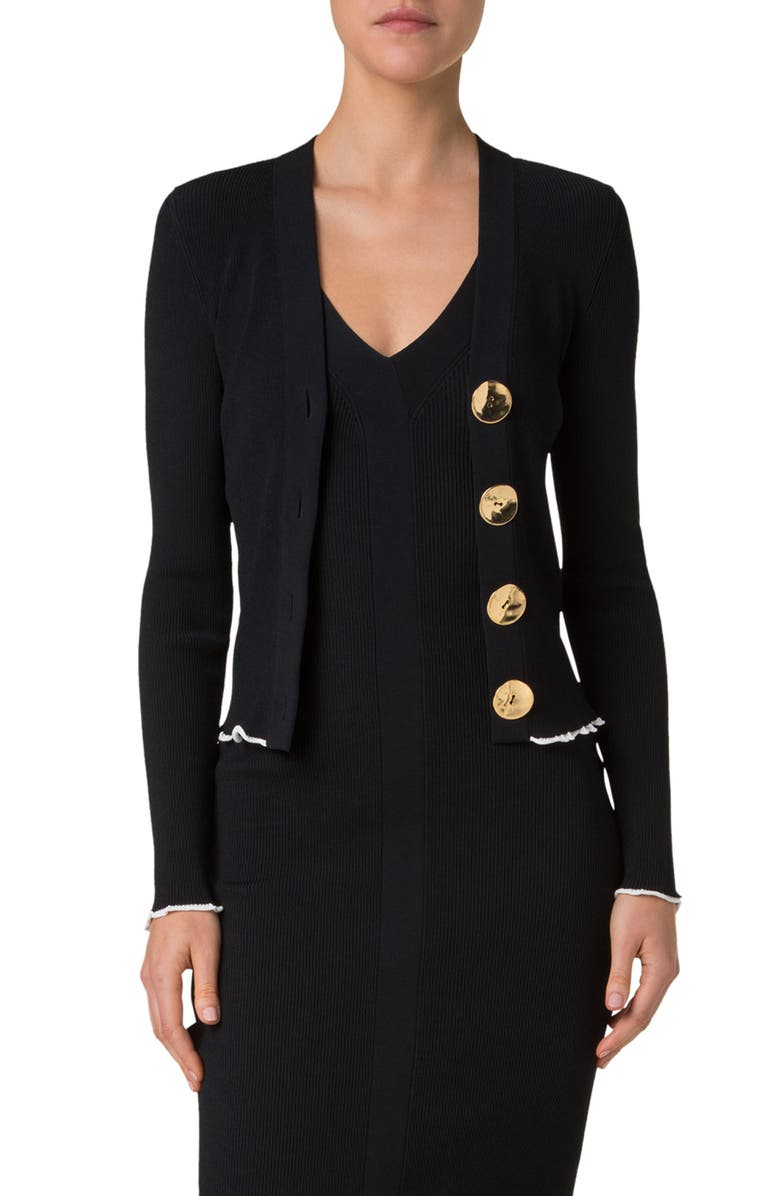 Akris punto V-Neck Rib Cardigan, Main, color, 