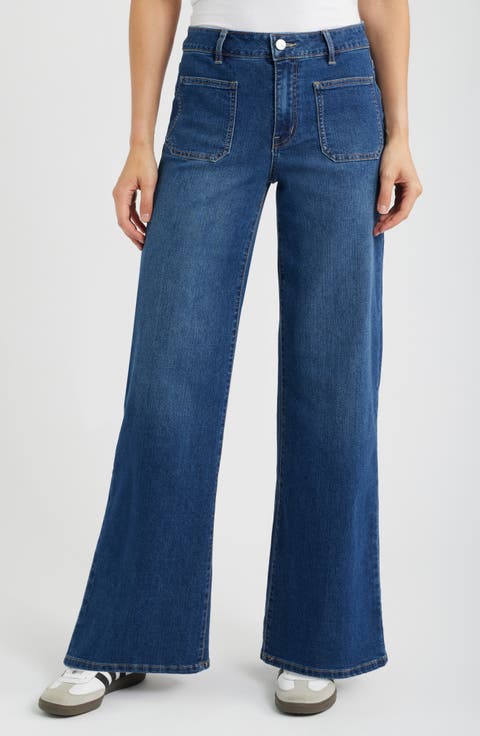 Patch Pocket Wide Leg Jeans