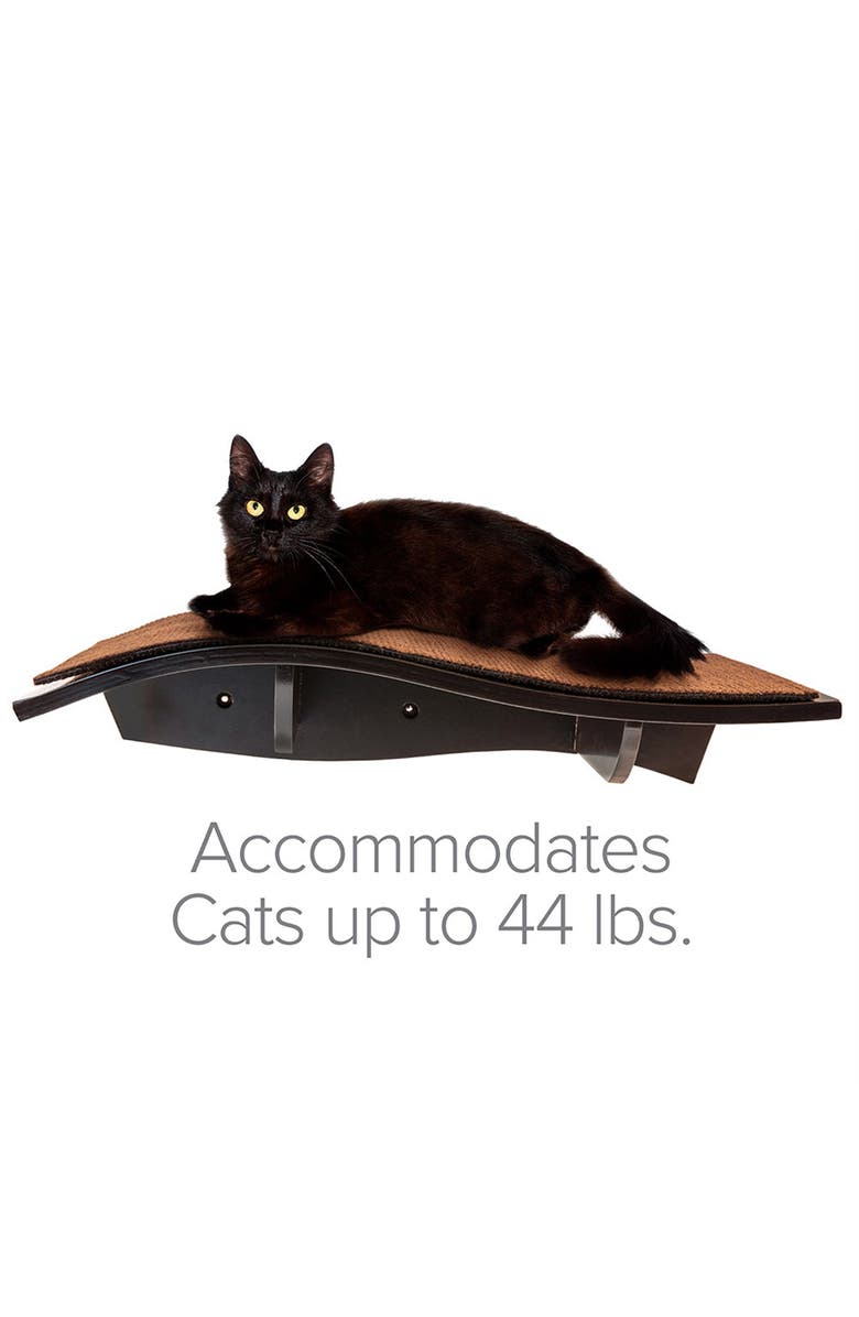 Arf Pets Wall-Mounted Curved Wooden Cat Shelf and Perch, Alternate, color, Brown