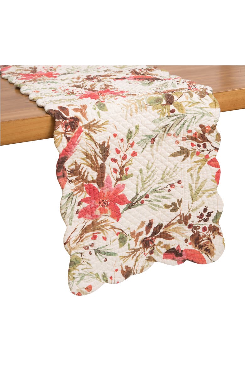 C&F Home Averie Cardinals Holly & Sprig 100% Cotton Quilted Christmas Table Runner 14" x 51", Alternate, color, White