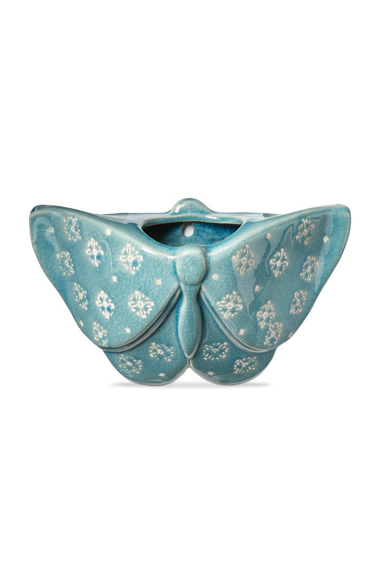 tag Butterfly Wall Planter Glazed Stoneware Decorative Accent, Main, color, Blue