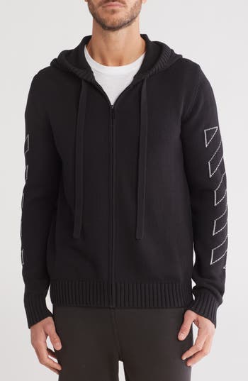 Off-white Diag Outline Knitted Zip-up Hoodie In Black