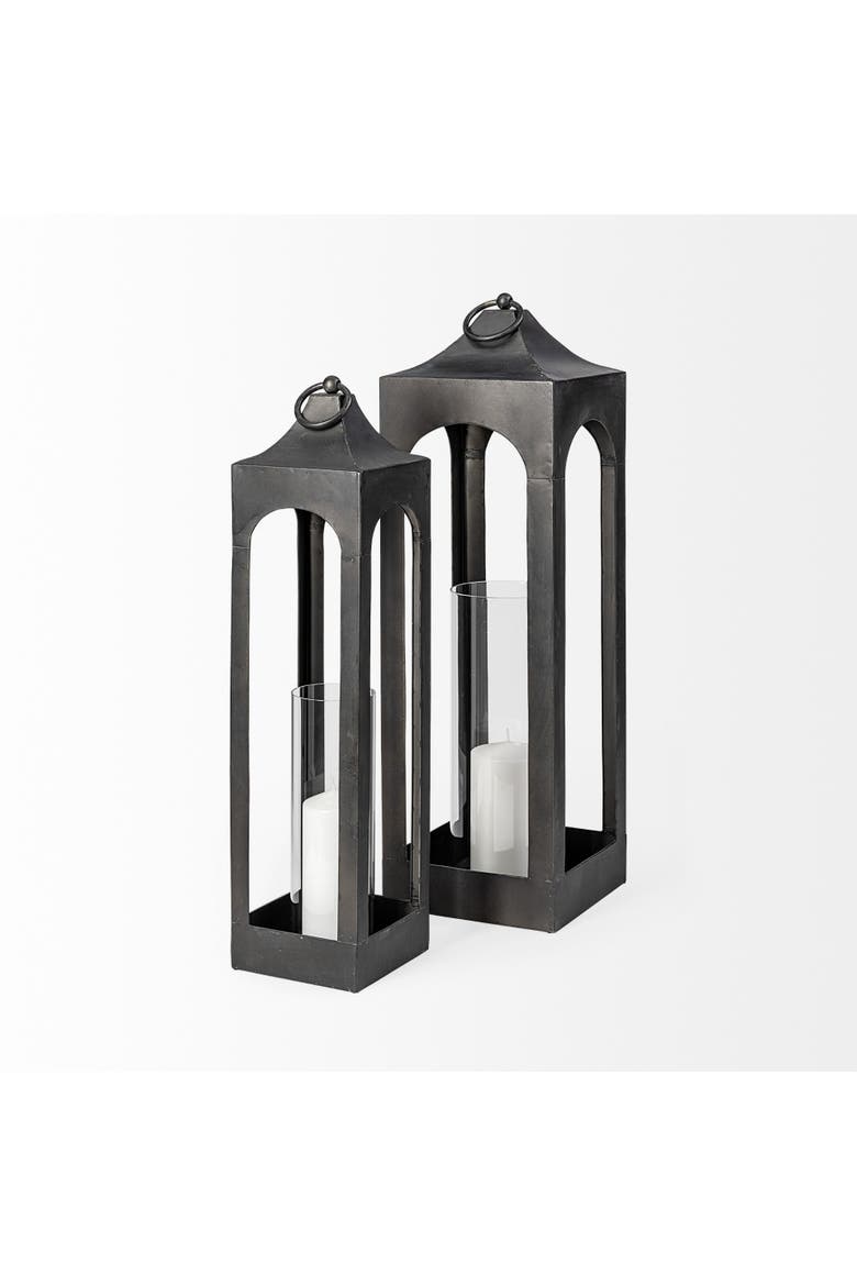Ina Charcoal Metal Candle Holder Lantern, Alternate, color, Black