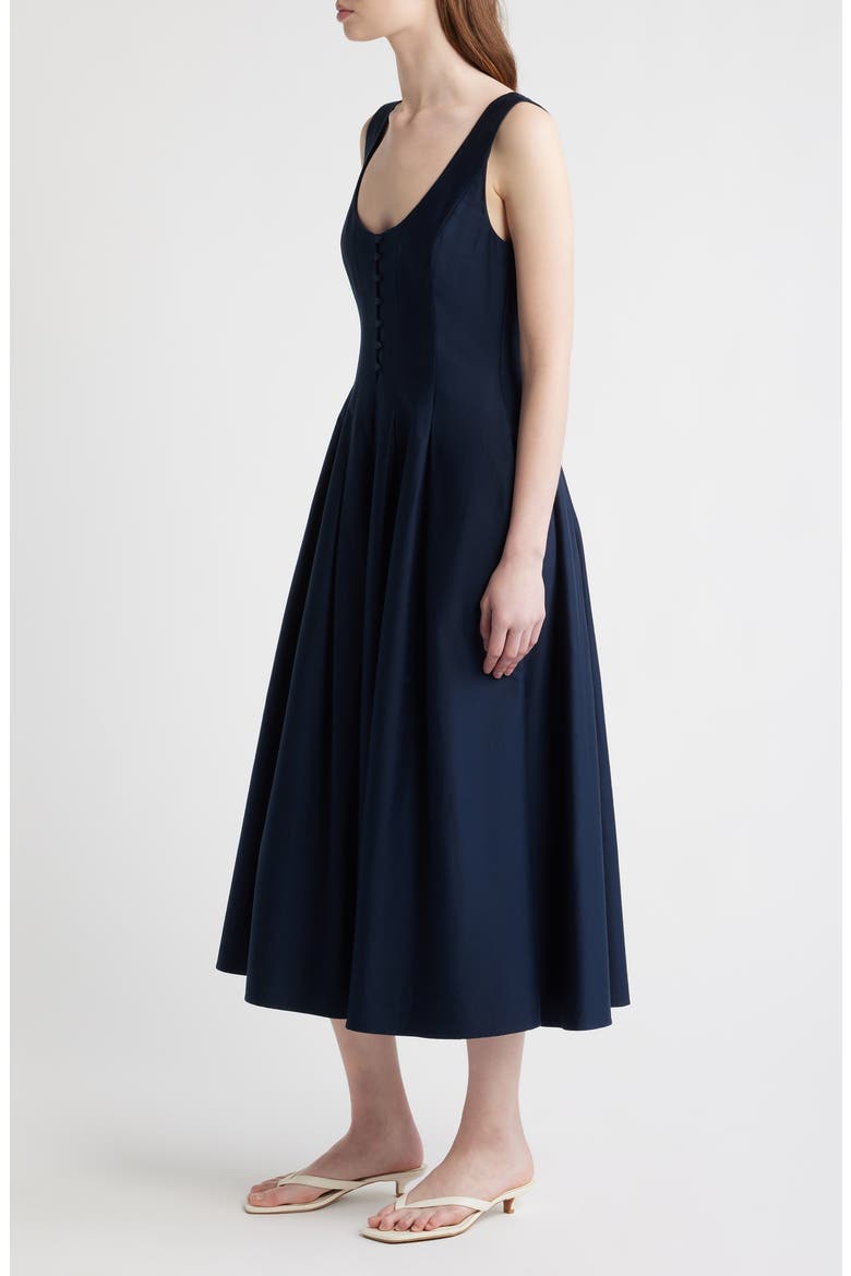 Pleated Sleeveless Sateen Midi Dress, Alternate, color, MARINE