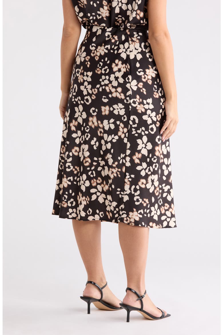 Floral Satin Midi Skirt, Alternate, color, BLACK