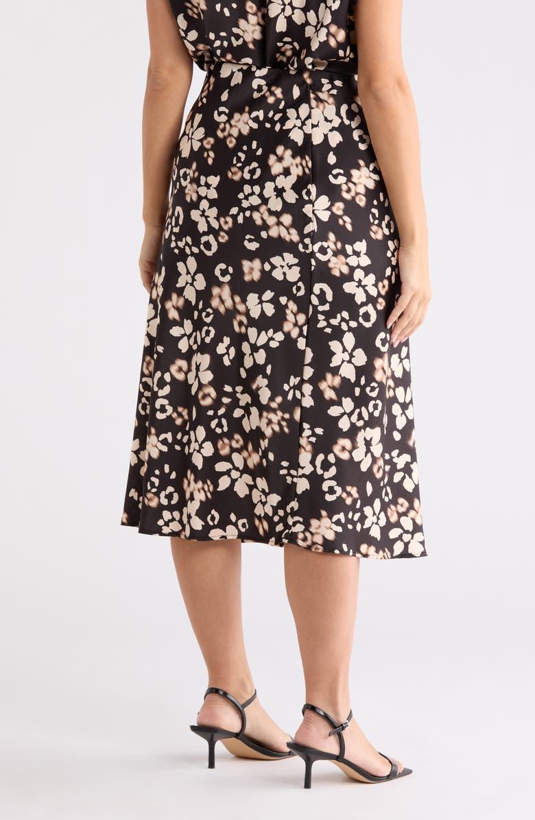 Renee C Floral Satin Midi Skirt, Alternate, color, Black