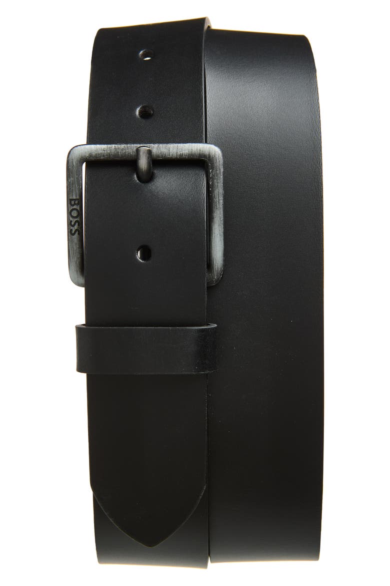 Jeeko Leather Belt, Main, color, BLACK