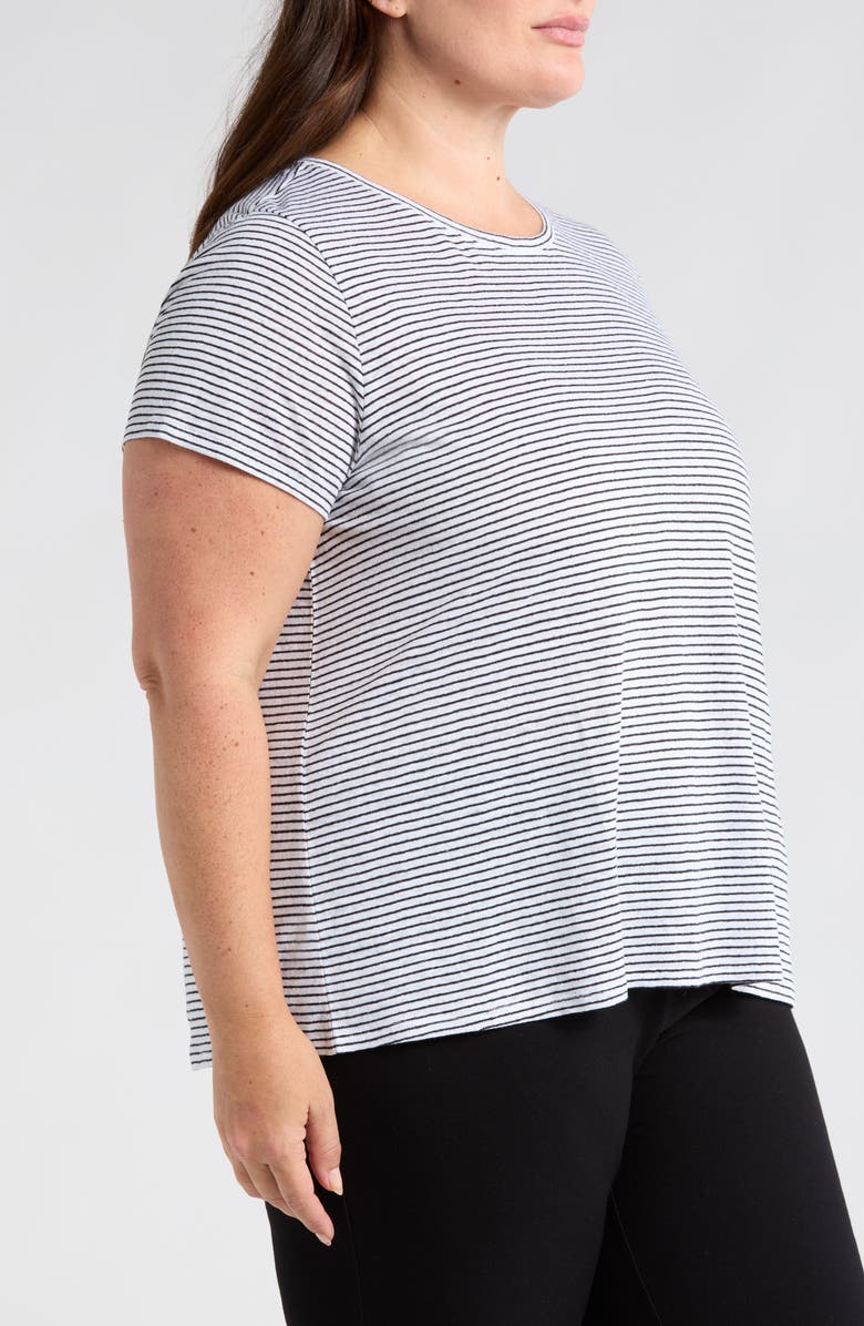 Eileen Fisher Stripe Organic Linen T-Shirt, Alternate, color, White/ Black