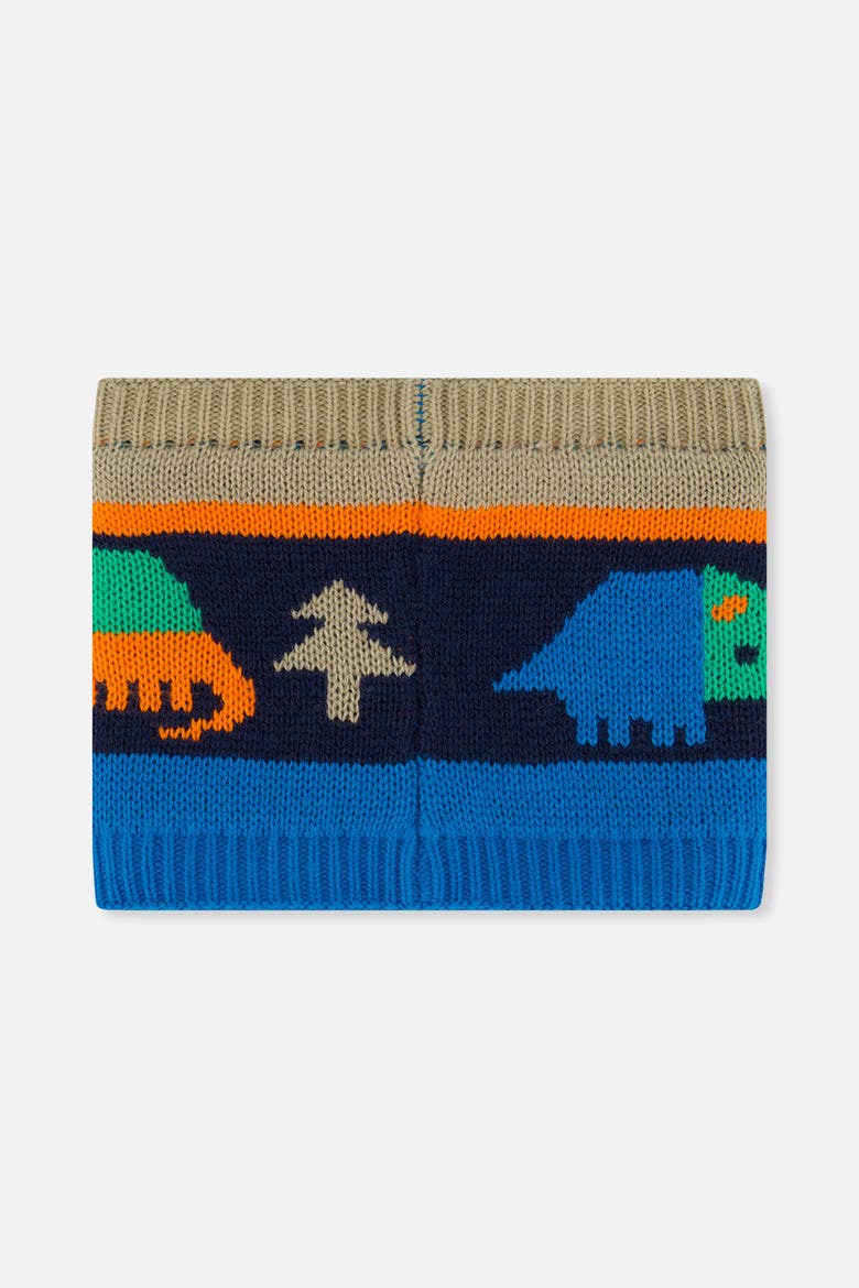 Dinosaur Jacquard Fleece-Lined Knit Neckwarmer, Alternate, color, Blue Dinosaur Print