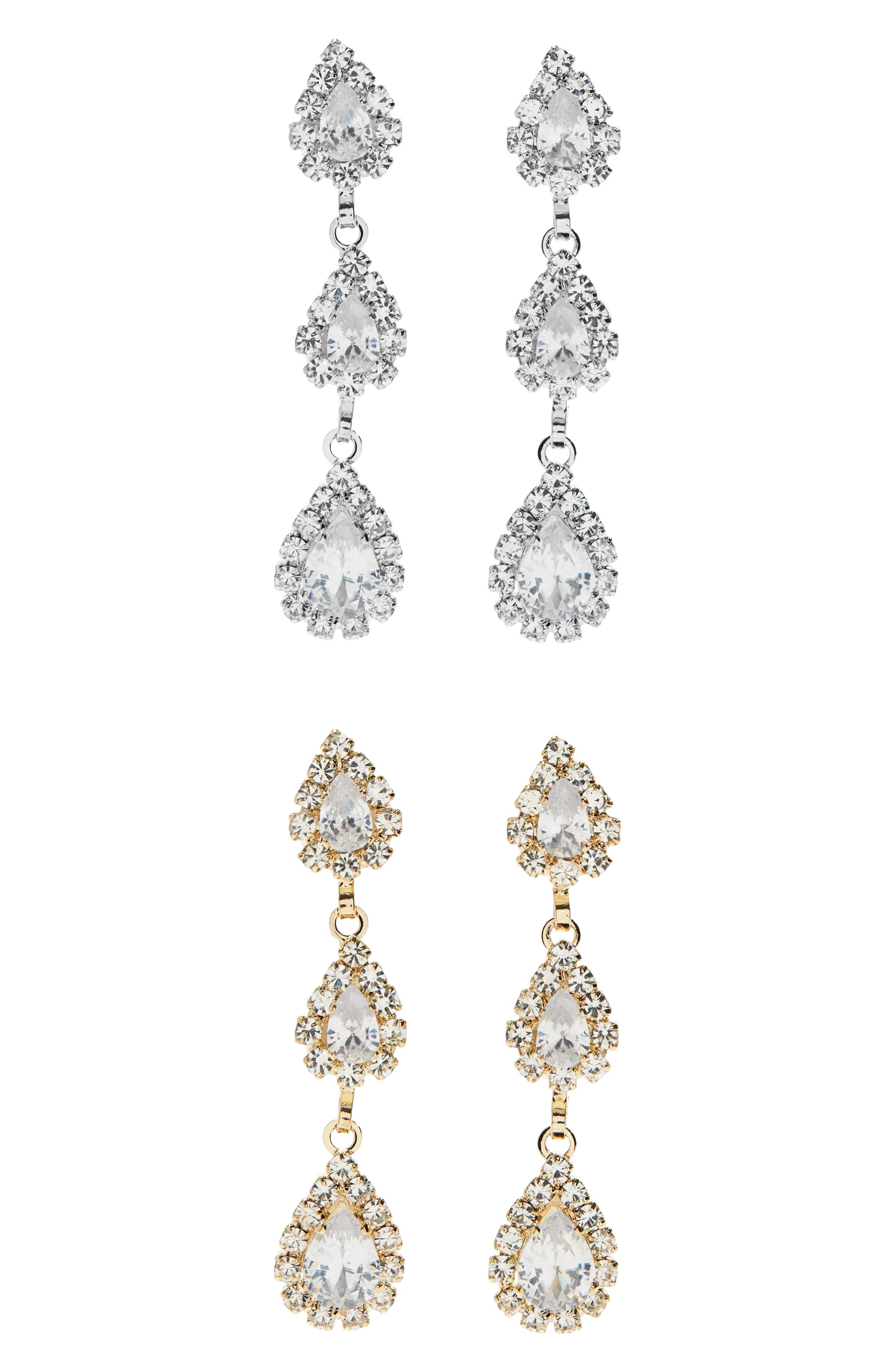 Tasha 2-Pack Teardrop Crystal Linear Drop Earrings