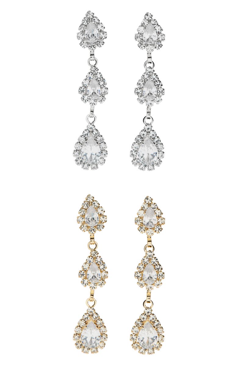 Tasha 2-Pack Teardrop Crystal Linear Drop Earrings, Main, color, Gold/Silver