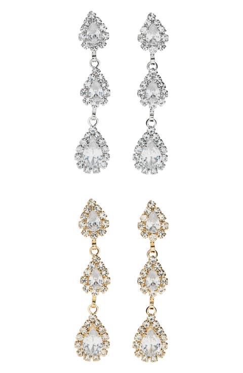 2-Pack Teardrop Crystal Linear Drop Earrings