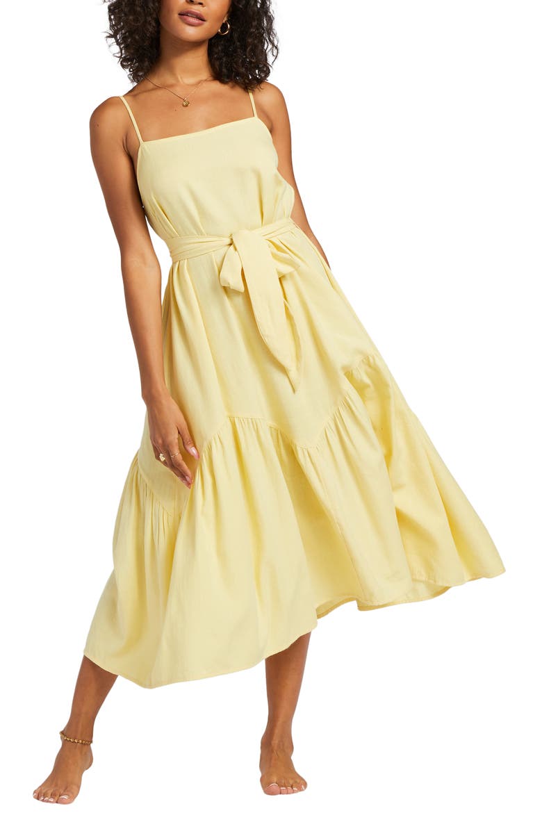 Sunbeam Tie Belted Cotton Blend Sundress, Main, color, SUNBEAM
