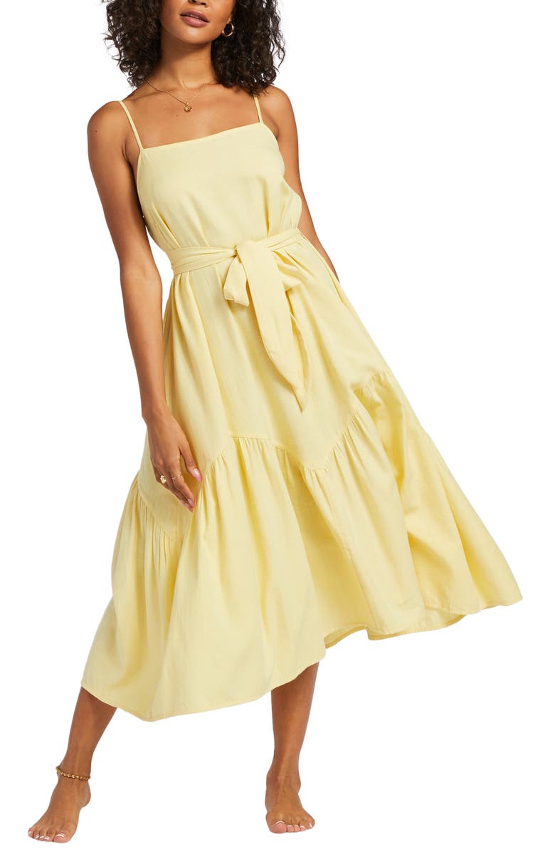 Billabong Sunbeam Tie Belted Cotton Blend Sundress, Main, color,