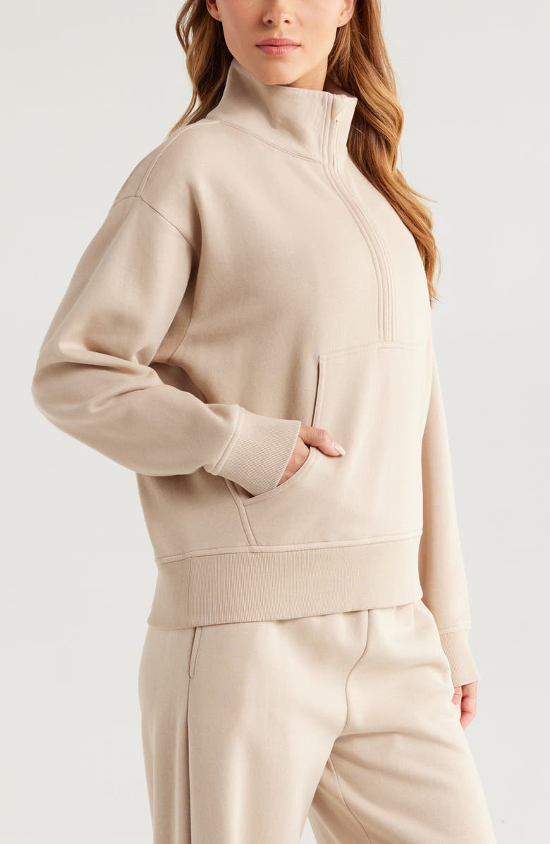 Zella Cloud Fleece Half Zip Sweatshirt, Alternate, color, Tan Oxford