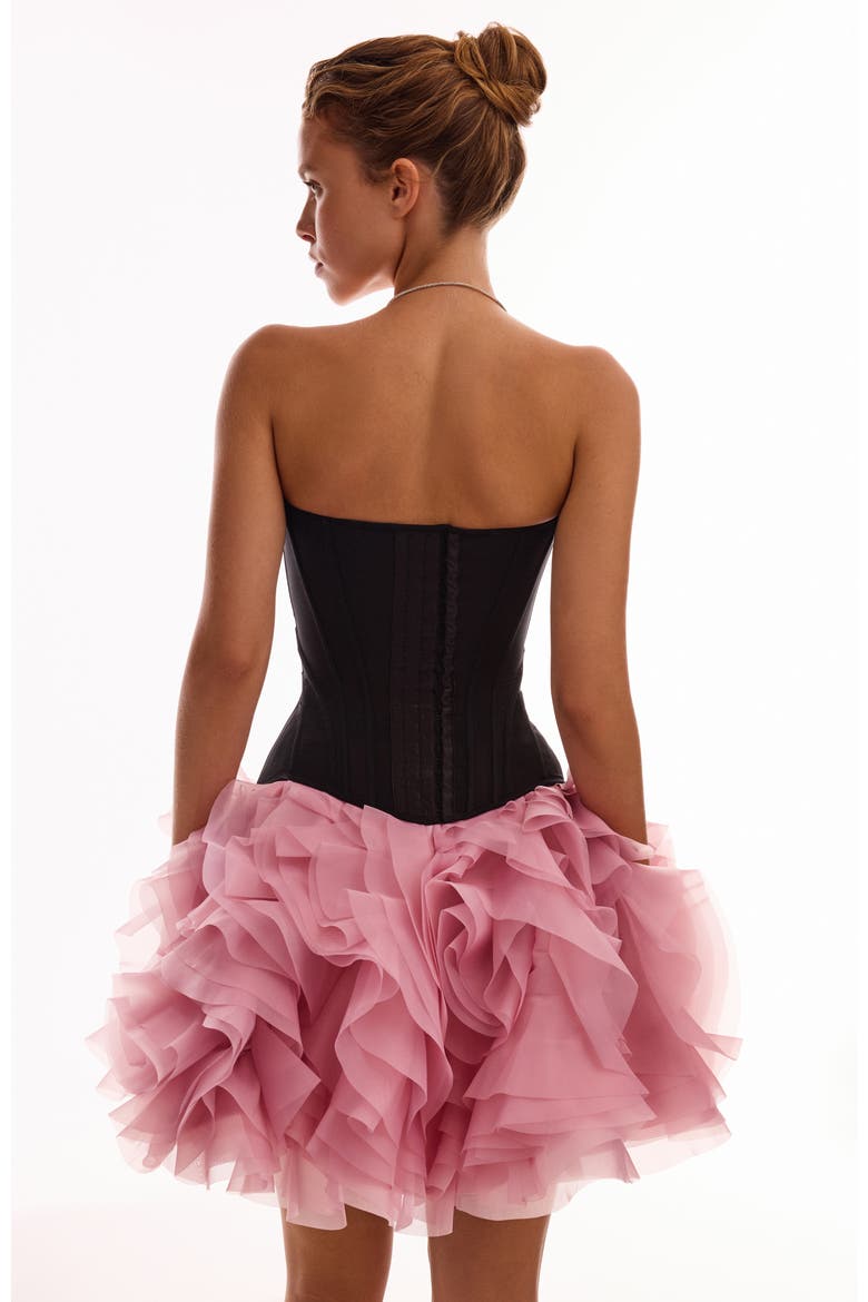 Fitted Boat Neck Low-Waist Structured Black Corset for Cocktail Events, Alternate, color, Black