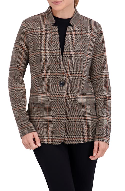 Ookie & Lala Plaid Inverted Notch Lapel Blazer In Brown